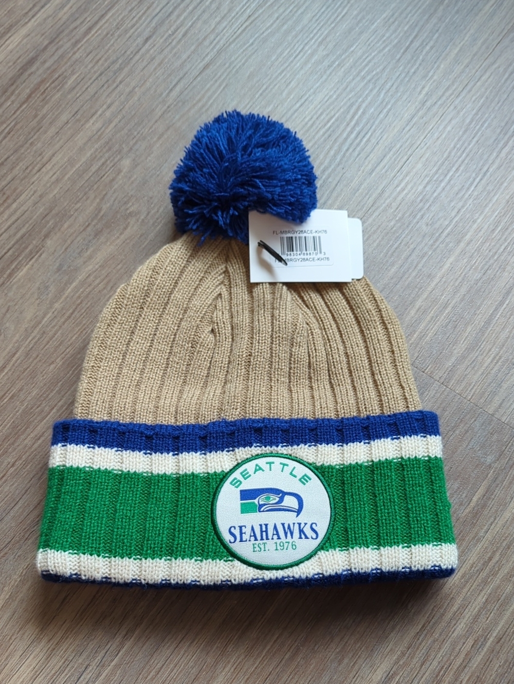 NFL Seattle Seahawks Tan, Green, Blue & White POM Beanie